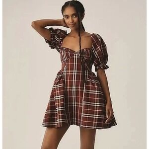 Anthropologie Maeve Maroon Plaid Tartan Mini Dress large